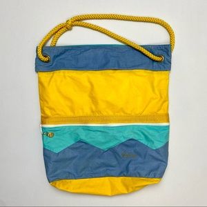 Pier Giorgio Italian Retro Bag. Denim Blue, Yellow, and Aqua. Zipper Pocket.